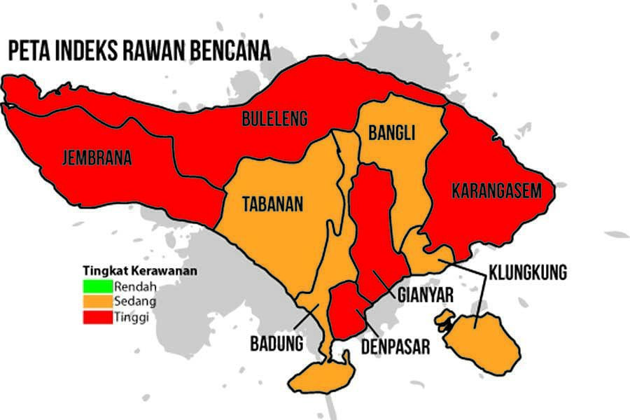 Ini Peta Indeks Rawan Bencana Bali BALIPOST