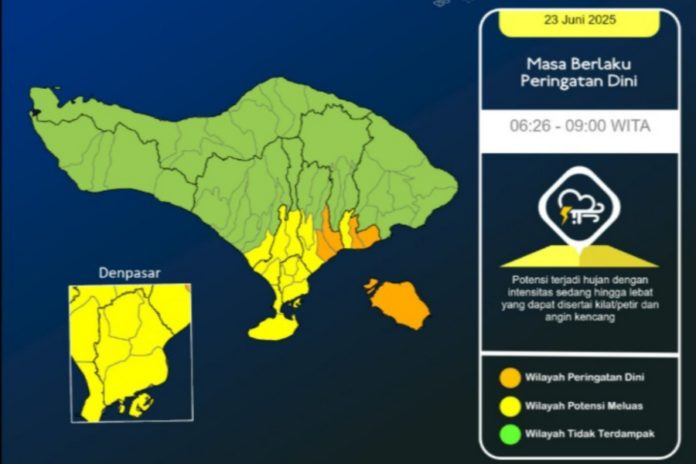 Prakiraan Cuaca 23 Juni 2025, Hujan Sedang Hingga Lebat Berpotensi Landa Bali 1