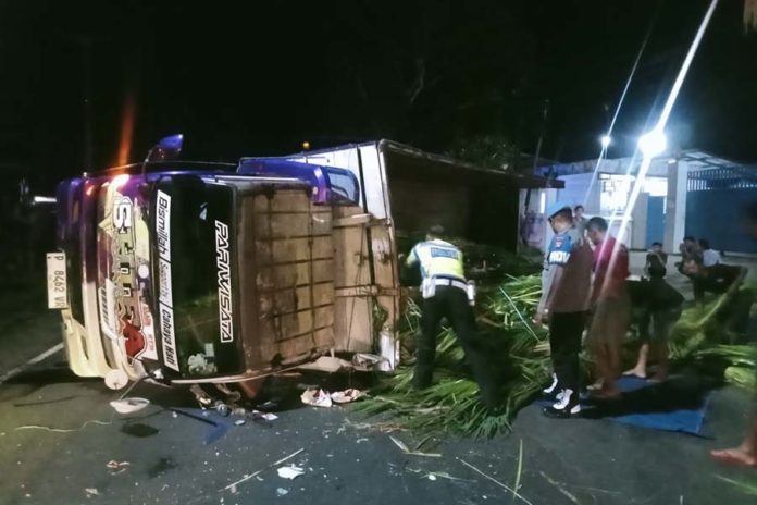 Truk Muat Janur Terguling Di Banyubiru 1