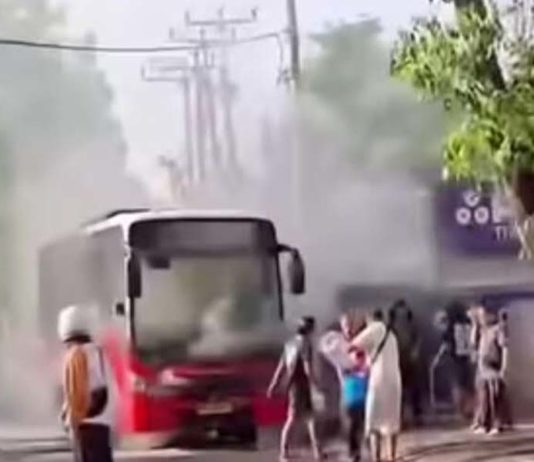 Viral Bus Trans Metro Dewata Terbakar di Jalan Raya Kuta, Keluarkan Suara Keras dari Kap Mesin