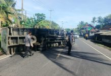 Lakalantas di Jalur Denpasar-Gilimanuk, Truk Box Muatan Infus Terguling di Pengeragoan