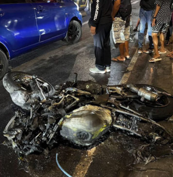 Ngebut di Berawa, Motor Bule Ukraina Terseret dan Terbakar