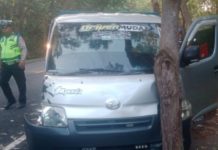 Pikap Tabrak Pohon Usai Tersenggol Bus di Jalan Denpasar-Gilimanuk