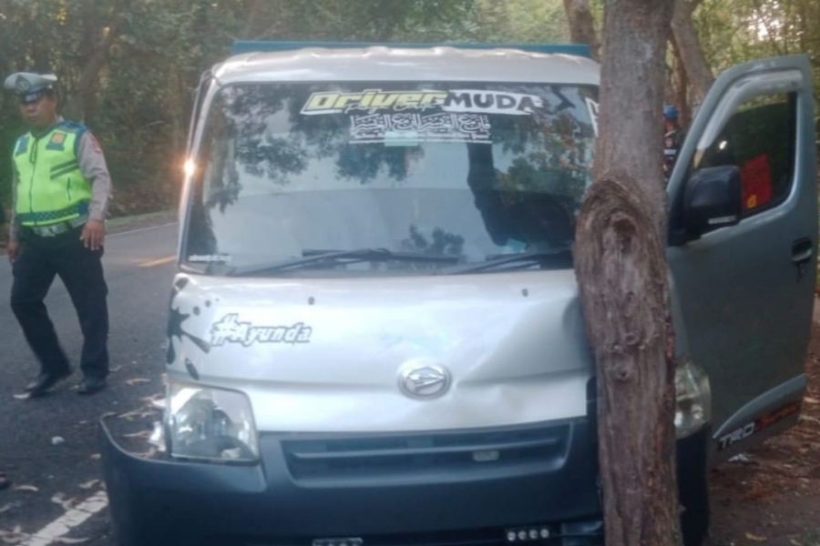 Pikap Tabrak Pohon Usai Tersenggol Bus di Jalan Denpasar-Gilimanuk
