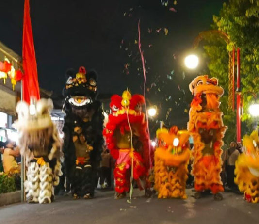 Belasan Barongsai Meriahkan Piodalan Pura Sri Sedana dan Cong Poo Kong Bio Gianyar